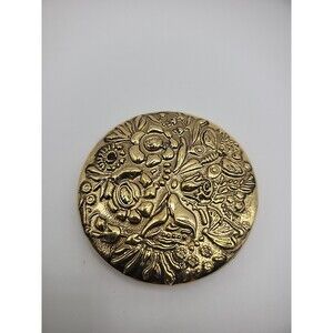 Vintage Brooch Pin Flowers Dragonfly Gold Tone Round Jewelry Costume